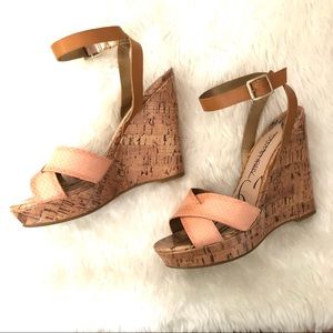 Sam & Libby Coral Snakeskin Wedge Sandals